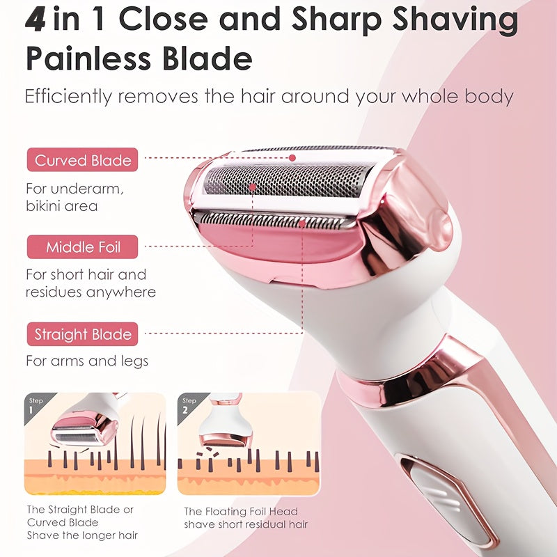 Electric portable Razor For Women, 4-in-1 Rechargeable grooming kit