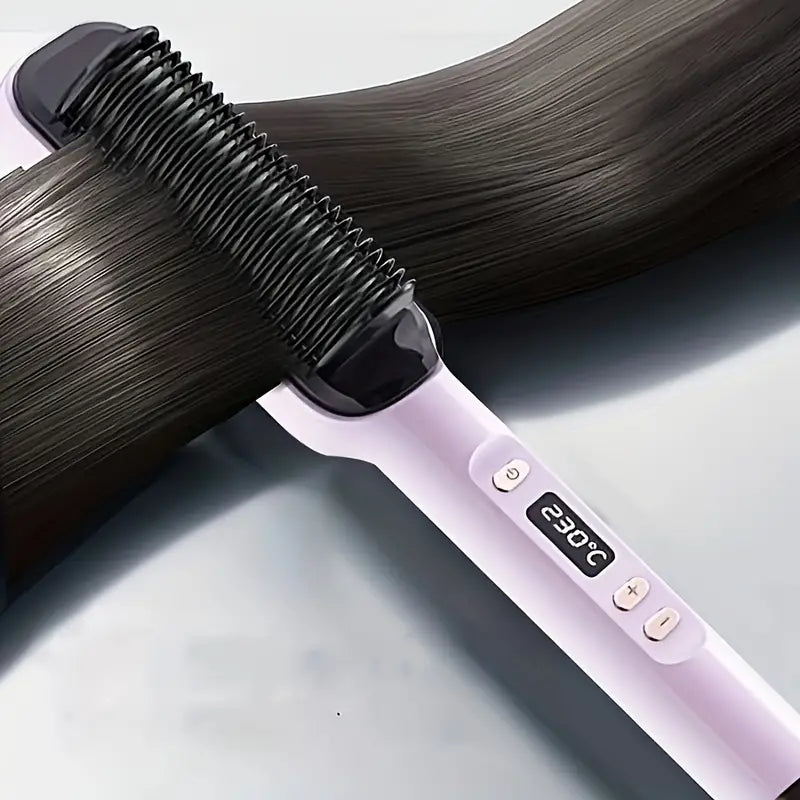 Electric Hair Straightener Brush For Straightening & Curling, Dual Voltage, Wet & Dry Use