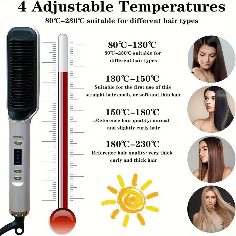 Electric Hair Straightener Brush For Straightening & Curling, Dual Voltage, Wet & Dry Use